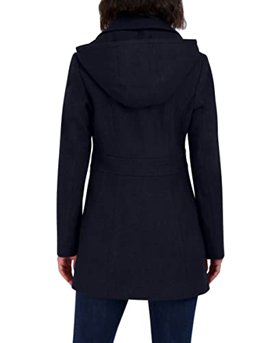 Nautica Women's Double Breasted Peacoat with Removable Hood, Navy Seas, Large