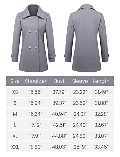 Tanming Women's Winter Double Breasted Coat Black Wool Peacoat Long Sleeve Trench Coat (Black-L)