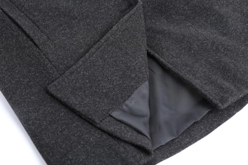 chouyatou Women's Winter Wool Blend Pea Coat Single Breasted Stand Collar Casual Trench Coat Overcoat (Large, Black)
