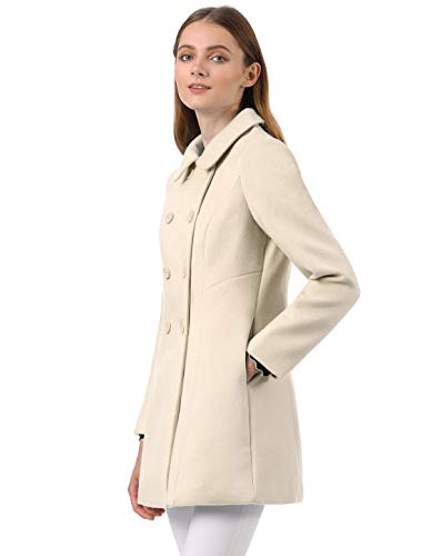 Allegra K Women's Peter Pan Collar Double Breasted Winter Long Trench Pea Coat Small Beige