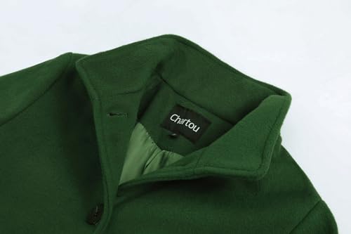 CHARTOU Women's Casual Thicken Wool Blend Stand Collar Single Breasted Pea Coat (Medium, Green)