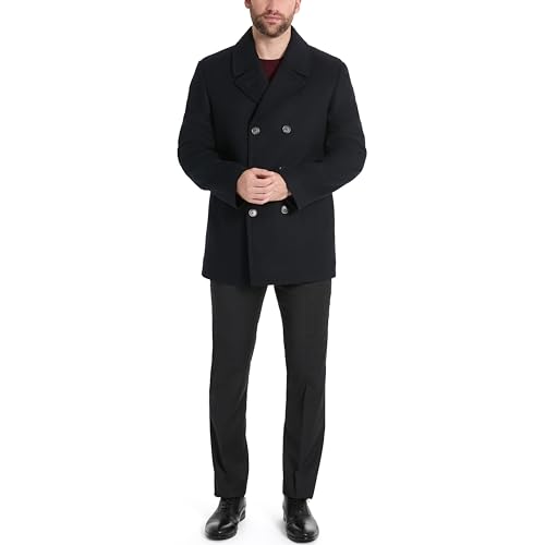 Van Heusen Men's Tatton Classic Double Breasted Peacoat, Navy, Large