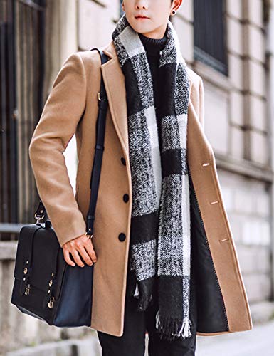 Springrain Men's Wool Blend Pea Coat Notched Collar Single Breasted Overcoat Warm Winter Trench Coat(Khaki-L)