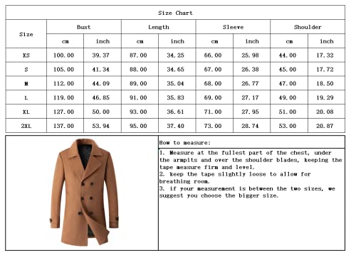 chouyatou Men's Classic Double Breasted Wool Blend Pea Coat Mid Long Trench Coat (Medium, Dark Grey)