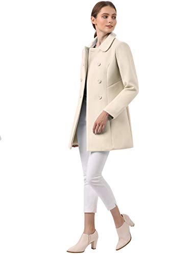 Allegra K Women's Peter Pan Collar Double Breasted Winter Long Trench Pea Coat Small Beige