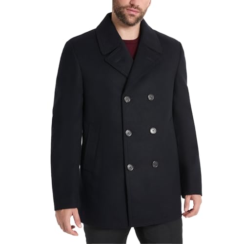 Van Heusen Men's Tatton Classic Double Breasted Peacoat, Navy, Large