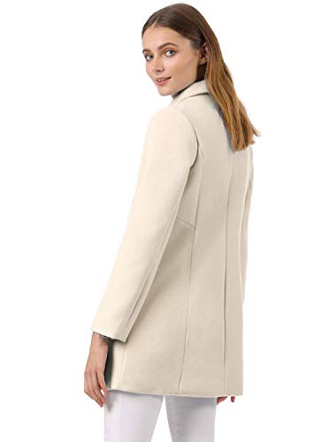 Allegra K Women's Peter Pan Collar Double Breasted Winter Long Trench Pea Coat Small Beige