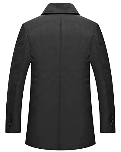 chouyatou Men's Classic Notched Collar Double Breasted Wool Blend Pea Coat (Large, Black)