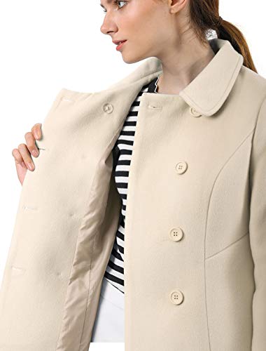 Allegra K Women's Peter Pan Collar Double Breasted Winter Long Trench Pea Coat Small Beige