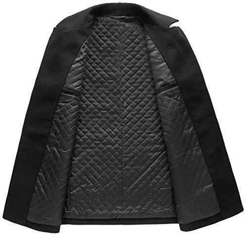 chouyatou Men's Classic Notched Collar Double Breasted Wool Blend Pea Coat (Large, Black)