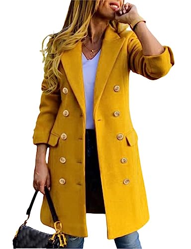 IDEALSANXUN Peacoat Womens Coat Wool & Pea Coats Fall Winter Trench Coats (Yellow, XL)