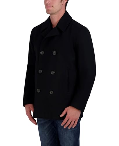Nautica Men's Classic Double Breasted Peacoat, Black, Large