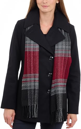 LONDON FOG womens Double Breasted Peacoat With Scarf Pea Coat, Black, Small US