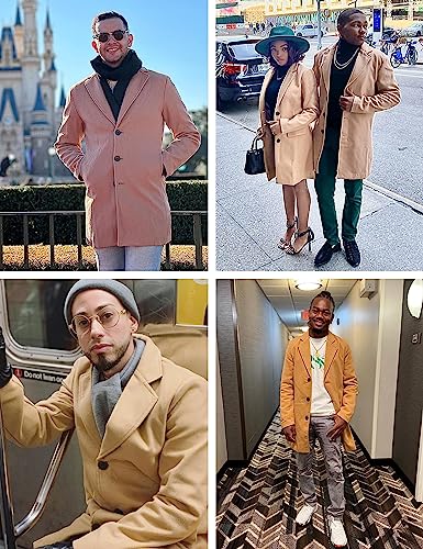 Springrain Men's Wool Blend Pea Coat Notched Collar Single Breasted Overcoat Warm Winter Trench Coat(Khaki-L)