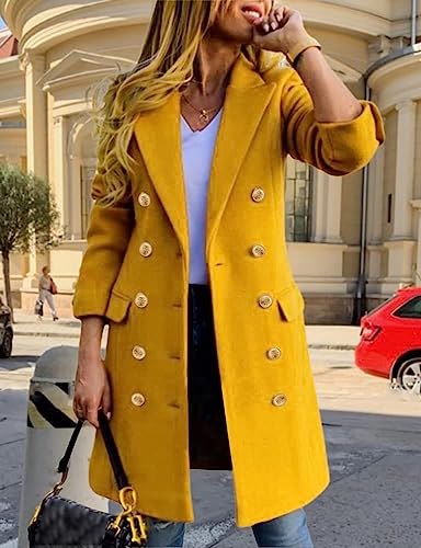 IDEALSANXUN Peacoat Womens Coat Wool & Pea Coats Fall Winter Trench Coats (Yellow, XL)
