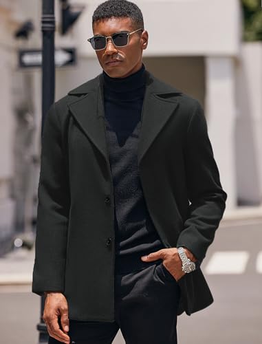 COOFANDY Black Trench Coat Men Notched Collar Single Breasted Peacoat Business Overcoats