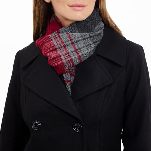 LONDON FOG womens Double Breasted Peacoat With Scarf Pea Coat, Black, Small US