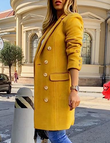 IDEALSANXUN Peacoat Womens Coat Wool & Pea Coats Fall Winter Trench Coats (Yellow, XL)