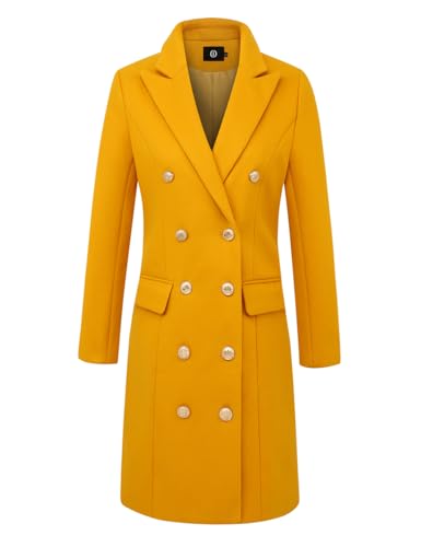 IDEALSANXUN Peacoat Womens Coat Wool & Pea Coats Fall Winter Trench Coats (Yellow, XL)