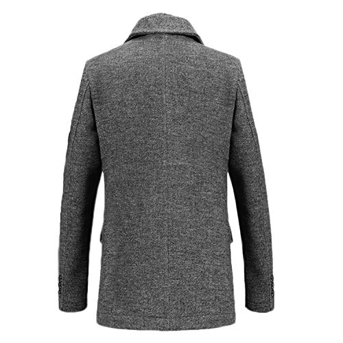 INVACHI Men's Wool Blend Pea Coat Warm Winter Coat Business Dress Coats With Removable Scarf