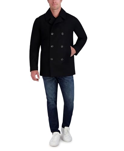 Nautica Men's Classic Double Breasted Peacoat, Black, Large