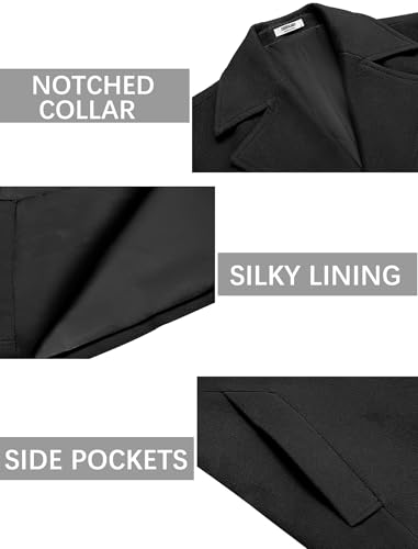 COOFANDY Black Trench Coat Men Notched Collar Single Breasted Peacoat Business Overcoats