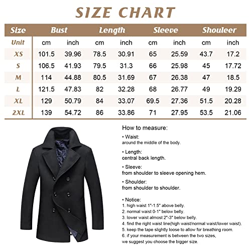 chouyatou Men's Classic Notched Collar Double Breasted Wool Blend Pea Coat (Large, Black)
