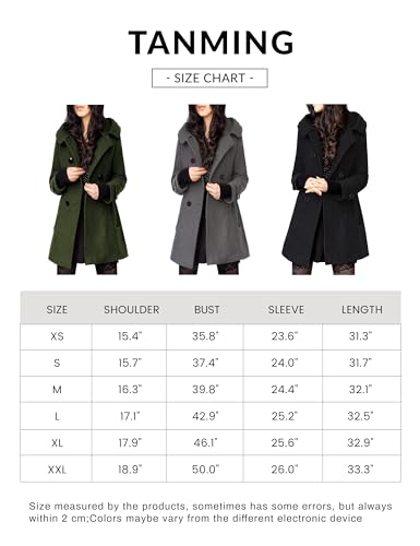 Tanming Women's Warm Double Breasted Wool Pea Coat Trench Coat Jacket with Hood (Grey-M)