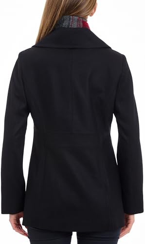 LONDON FOG womens Double Breasted Peacoat With Scarf Pea Coat, Black, Small US