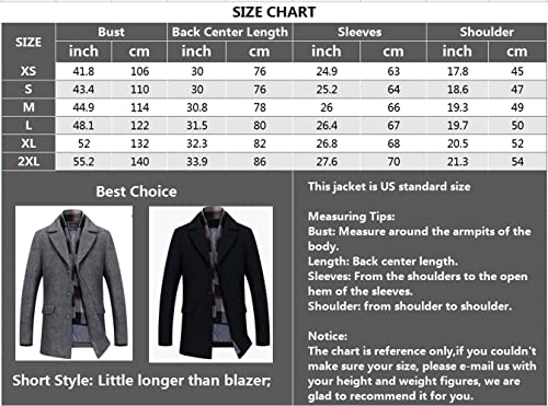 INVACHI Men's Wool Blend Pea Coat Warm Winter Coat Business Dress Coats With Removable Scarf