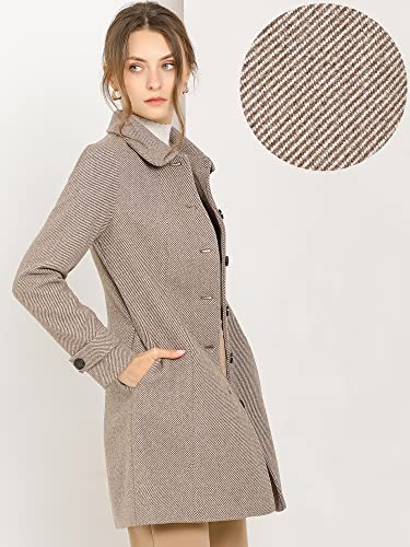 Allegra K Women's Peter Pan Collar Single Breasted Overcoat Winter Long Coat Medium Brown