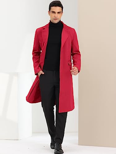 Lars Amadeus Men's Winter Overcoat Single Breasted Notched Lapel Long Trench Coat Medium Burgundy