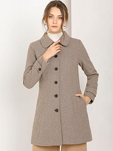 Allegra K Women's Peter Pan Collar Single Breasted Overcoat Winter Long Coat Medium Brown