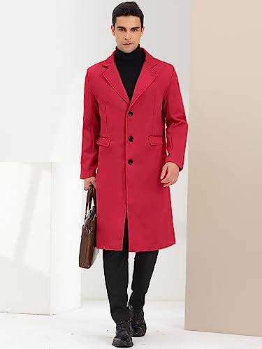 Lars Amadeus Men's Winter Overcoat Single Breasted Notched Lapel Long Trench Coat Medium Burgundy