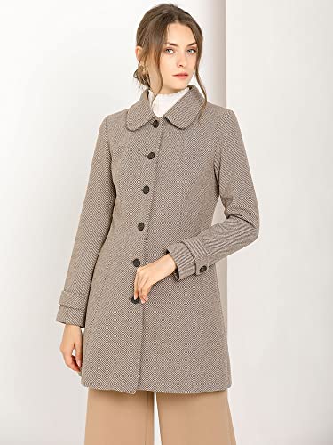 Allegra K Women's Peter Pan Collar Single Breasted Overcoat Winter Long Coat Medium Brown