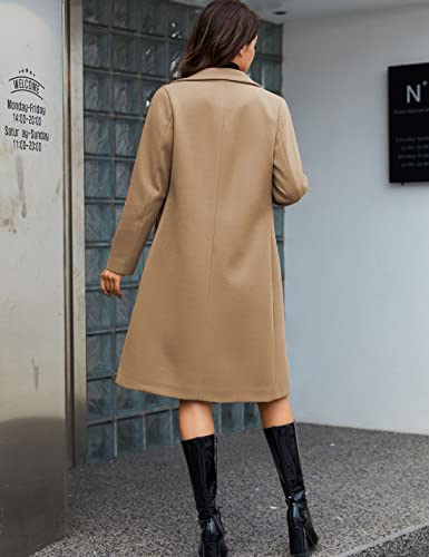 Tanming Women's Notch Lapel Double Breasted Wool Blend Mid Long Pea Trench Coat (Khaki-M)