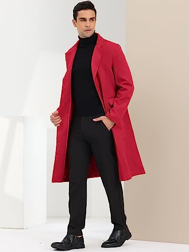 Lars Amadeus Men's Winter Overcoat Single Breasted Notched Lapel Long Trench Coat Medium Burgundy