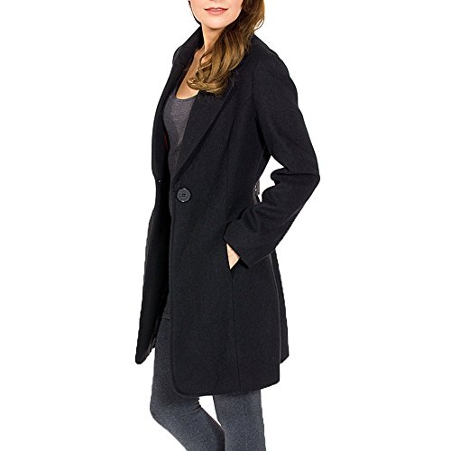 Alpine Swiss Stella Womens Black Wool Single Button 7/8 Length Overcoat Medium