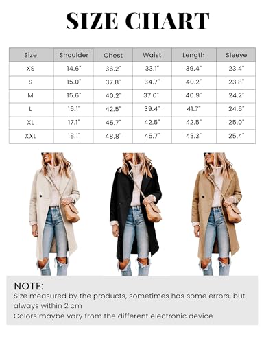 Tanming Women's Notch Lapel Double Breasted Wool Blend Mid Long Pea Trench Coat (Khaki-M)