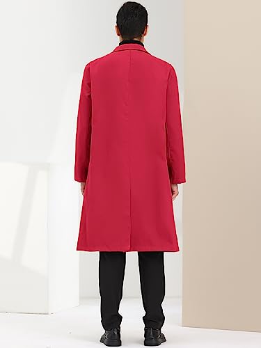 Lars Amadeus Men's Winter Overcoat Single Breasted Notched Lapel Long Trench Coat Medium Burgundy