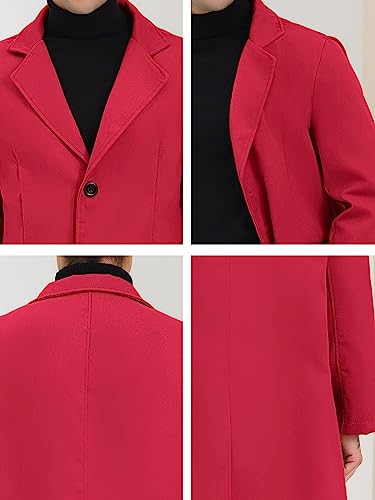 Lars Amadeus Men's Winter Overcoat Single Breasted Notched Lapel Long Trench Coat Medium Burgundy