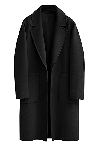chouyatou Women's Winter Casual Single Breasted Long Wool Coat Formal Office Wool Overcoat (X-Large, Black)