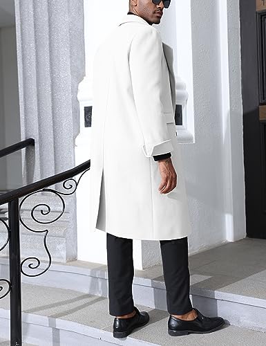Springrain Men's Pea Coat Double Breasted Overcoat Lapel Coat Classic Long Trench Coat(White-L)