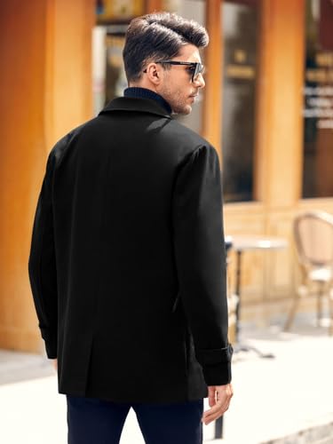 Bbalizko Mens Classic Pea Coat Notched Collar Slim Fit Double Breasted Winter Warm Heavyweight Trench Coats