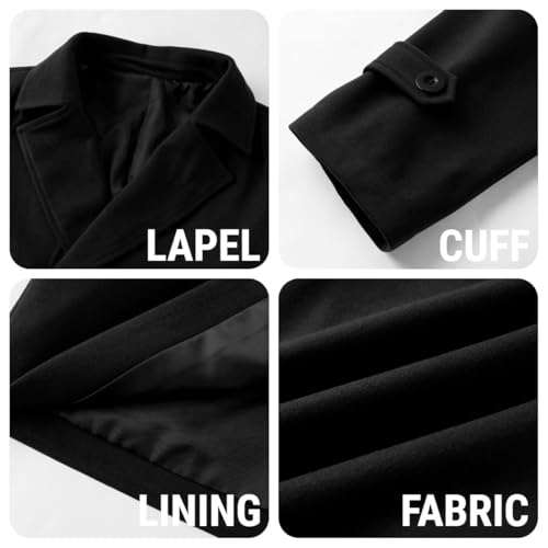 Bbalizko Mens Classic Pea Coat Notched Collar Slim Fit Double Breasted Winter Warm Heavyweight Trench Coats