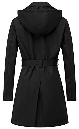 CREATMO US Women's Waterproof Double-Breasted Trench Coat Classic Lapel Overcoat Slim Outerwear with Belt Black 3XL