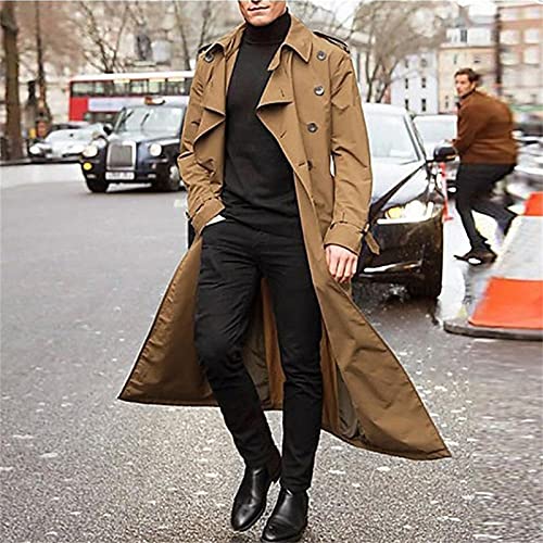 Dgoopd Trench Coat Men Long Double Breasted Trench Coat Belted Lightweight Jacket Notched Lapel Jacket Windbreaker Overcoat