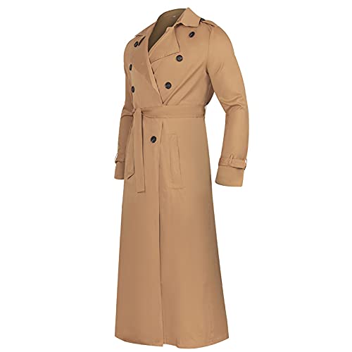 Dgoopd Trench Coat Men Long Double Breasted Trench Coat Belted Lightweight Jacket Notched Lapel Jacket Windbreaker Overcoat