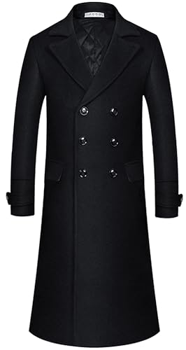 APTRO Men's Luxury Full Length Trench Coat Long Wool Overcoat Winter Windbreaker 1818 Black M
