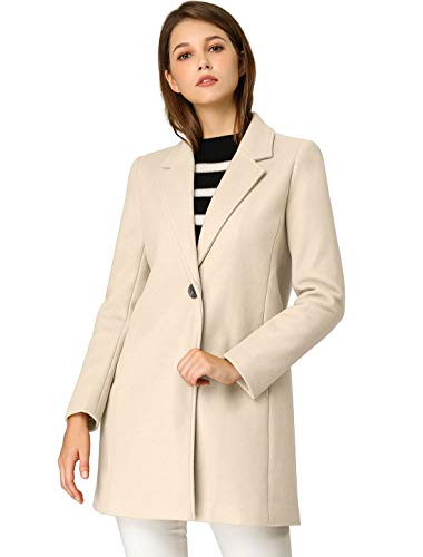 Allegra K Women's Winter Overcoat Notched Lapel Long Sleeve One Buttoned Mid-Length Long Coat Medium Beige